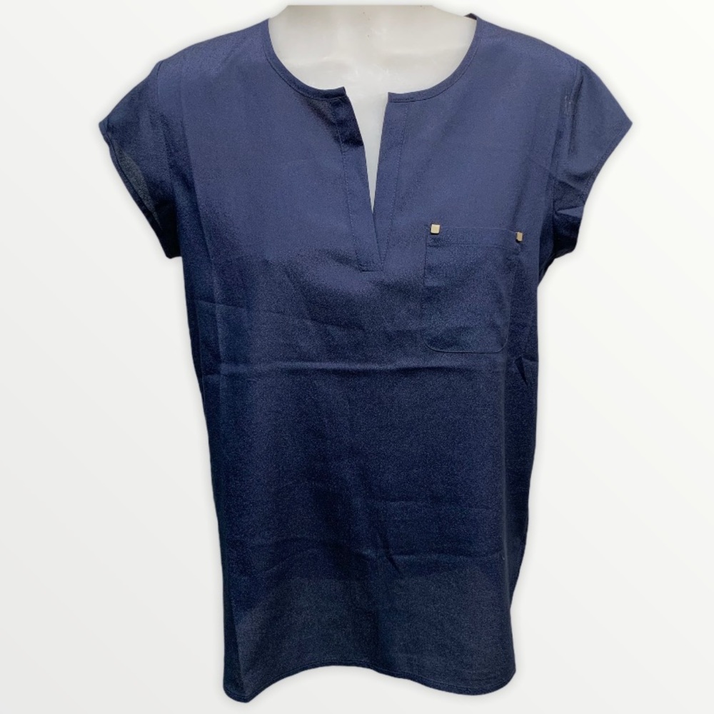 CARMEN MARC VALVO Top Navy Sheer Cap Sleeve Sleeveless XS